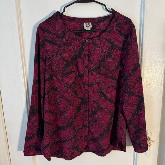 Anne Klein Tops - Anne Klein Burgundy Whimsigoth Snake Maximalist Animal Print L Dark Grunge Fairy